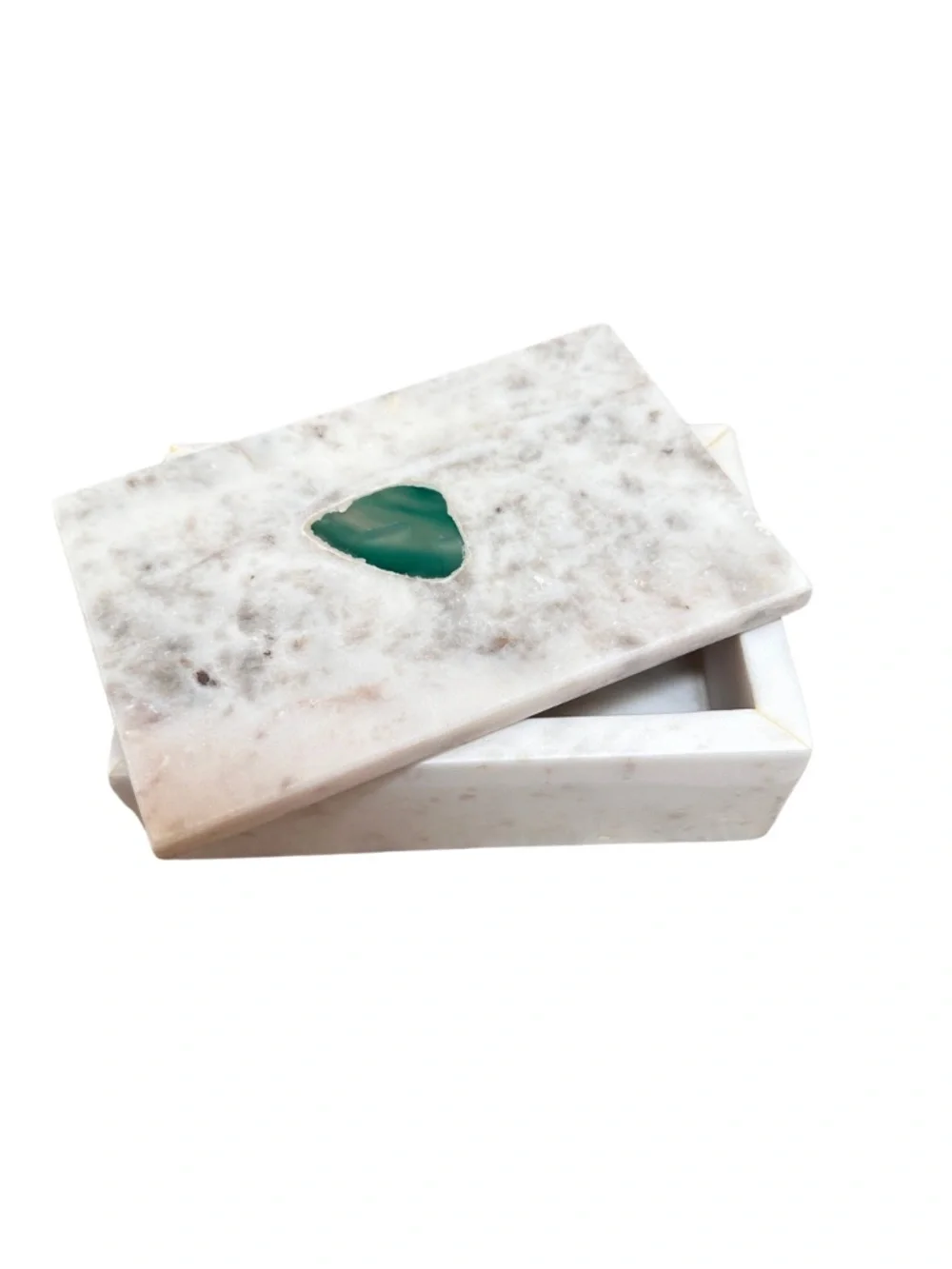 NEW Two's Company Tozai WHITE MARBLE BOXES SET WITH AGATE - Green
